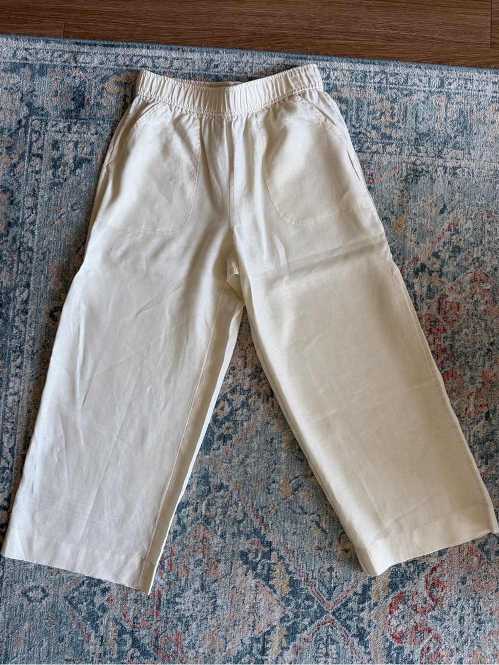 Sigrid Olsen Women Linen Cream Elastic-Waist Pull-On Pants